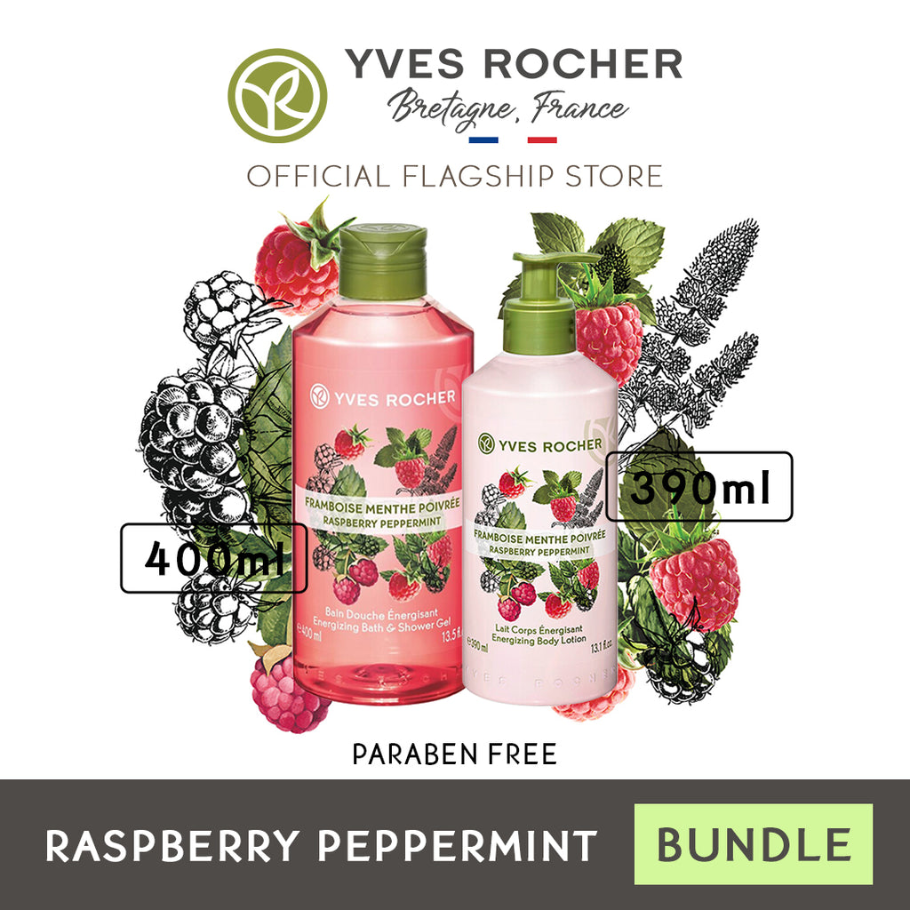 Yves Rocher Raspberry Peppermint Shower Gel and Lotion Bundle - Large Size